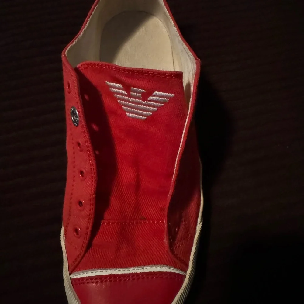 Red Armani Jeans tennis shoes, unisex men’s size 7.5/40.5!!!!